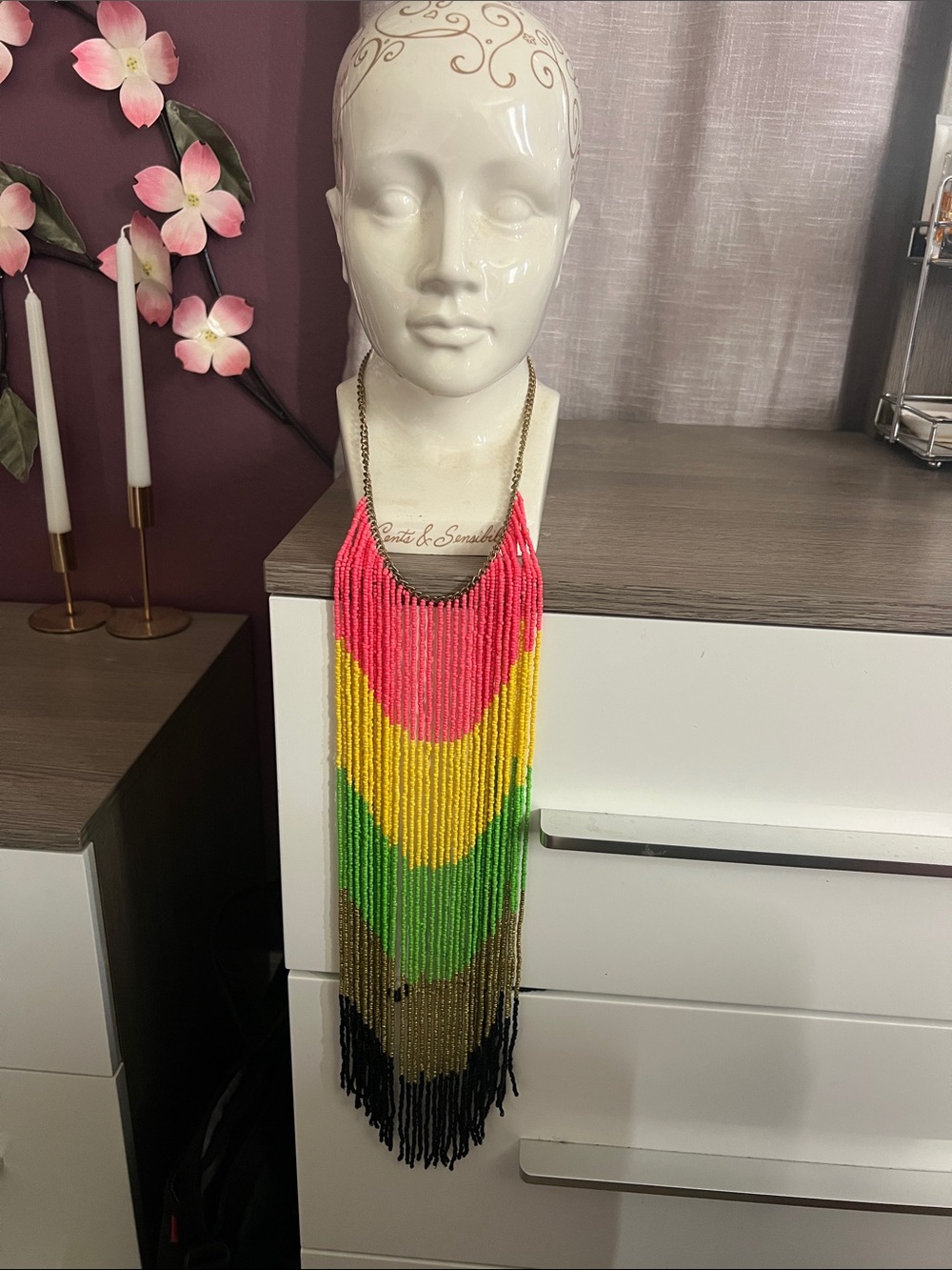 17” Colorblock Beaded Fringe Necklace - multicolored